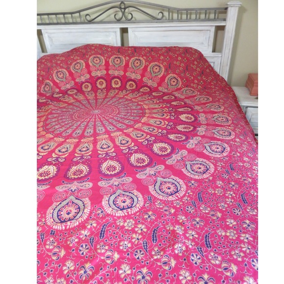 Vibrant Mandala Cotton Tapestry Duvet Cover Bedspread Boho Queen 80" x 86" - Picture 2 of 3